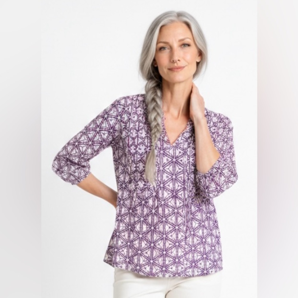 ROBERTA ROLLER RABBIT Blouse Irina Star Burst Beaded Pink Purple Pintuck Top XS